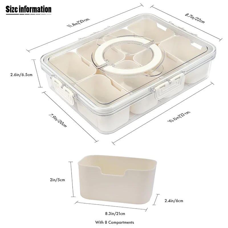 8 Compartment Snack Organizer Divided Dinner Plate with Lid and Handle Portable Snack Container Candy Organizer Fruit Plate