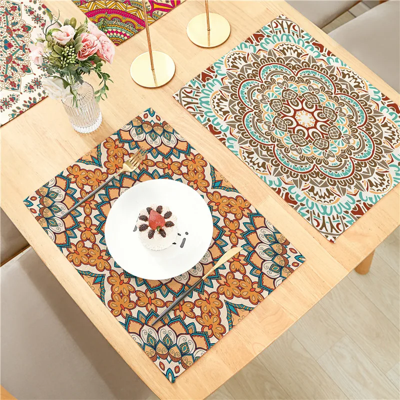 

Винтажные салфетки с мандалой, моющийся коврик в стиле бохо с цветочным принтом для дома, вечеринки, обеденные столы, свадебные кухонные банкетные декорации