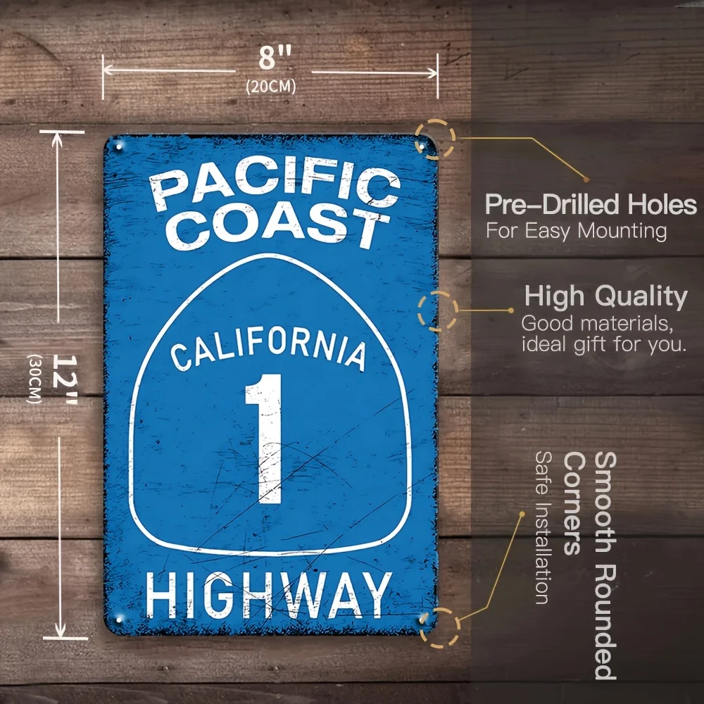 , Retro Metal Tin Sign Highway North California Vintage Iron Plaque, Perfect For Home Kitchen Bar Cafe Club Yard Man Cave Wall D