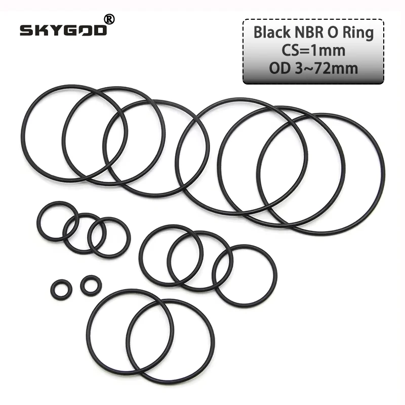 50pcs NBR O Ring Seal Gasket Thickness CS 1mm OD 3~72mm Nitrile Butadiene Rubber Spacer Oil Resistance Washer Round Shape Black