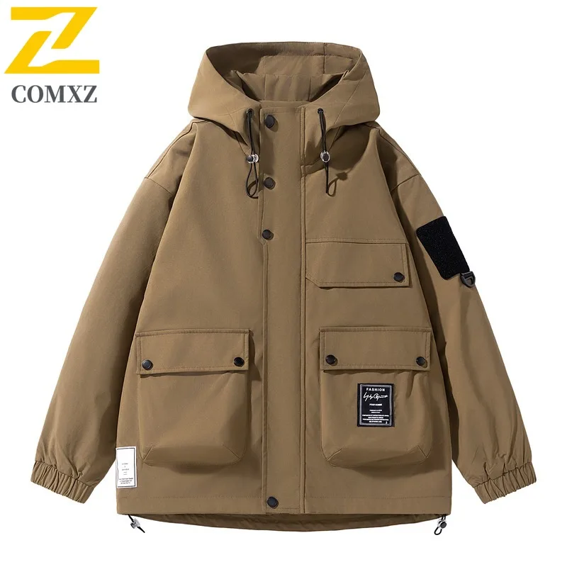 COMXZ 2025 Premium Mens Waterproof Windbreaker Solid Color Jacket