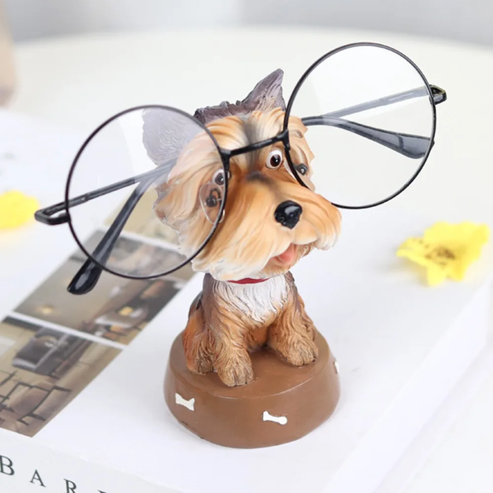 Animal Shaped Design Dog Figurines Glasses Holder Desktop Use Type Yellow Eyeglasses Display Stand Desktop Ornament Decor