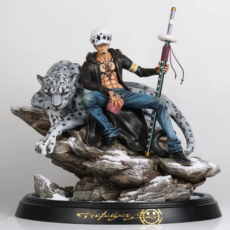 One Piece Figure With LED Trafalgar Law Figure Snow Leopard Scene GK Devil Fruit Action Figure Toy Statue Model 27cm Desk Decor