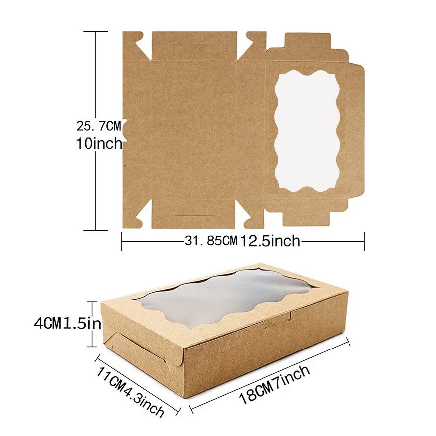 10/30/50Pcs Kraft Paper Cake Candy Boxes Rectangle Open Window Wedding Chocolate Gift Packaging Boxes Baking Party Supplies New