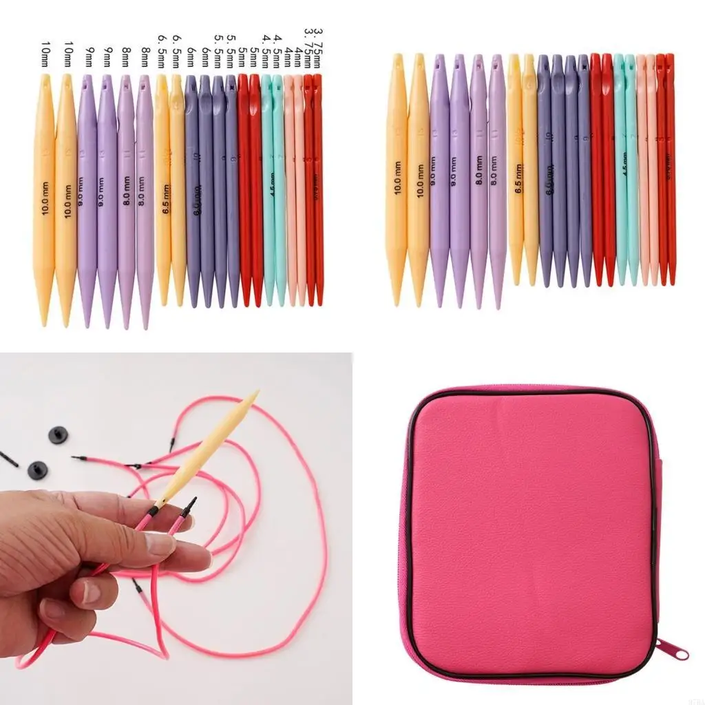 

97BA Interchangeable Knitting Needle Set 3.75mm-10mm Colorful Circular Knitting Needle with Knitting Accessories for Bag Hat