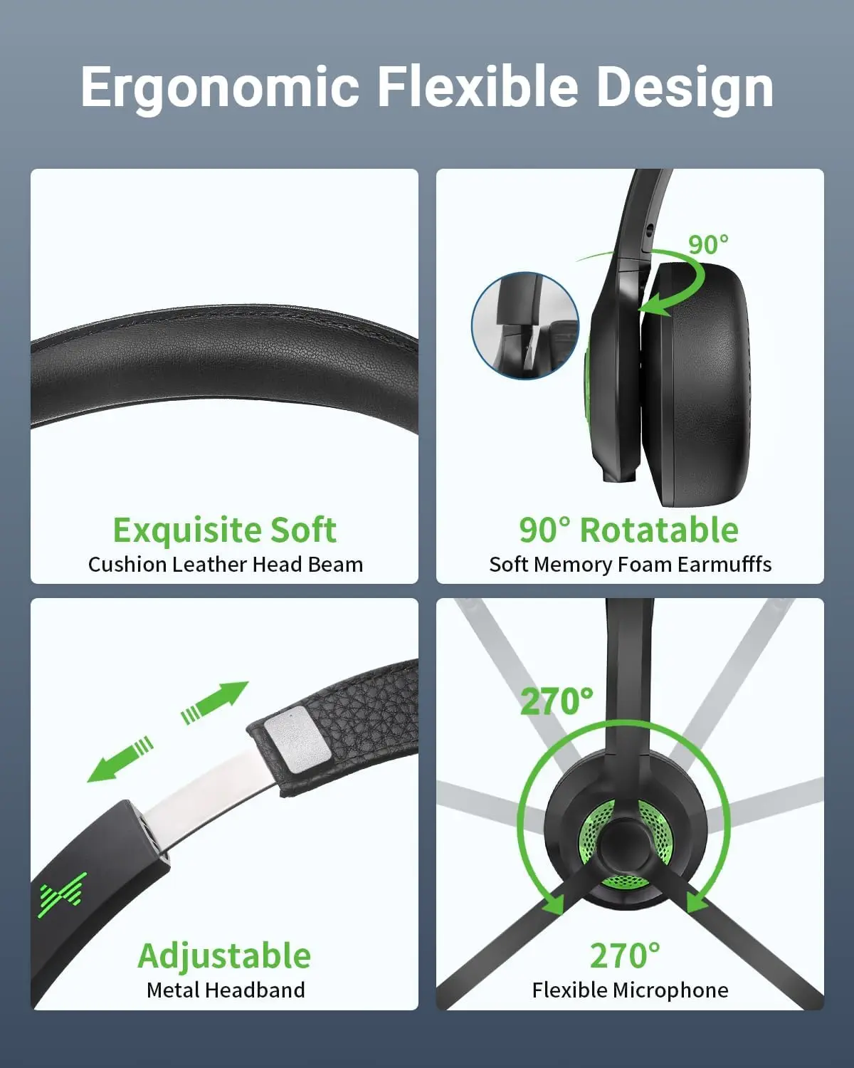 JIAMQISHI EH02P Wireless Headset with Charging Base AI Noise Cancelling Microphone Headphones Bluetooth V5.2 with USB Dongle - view 5