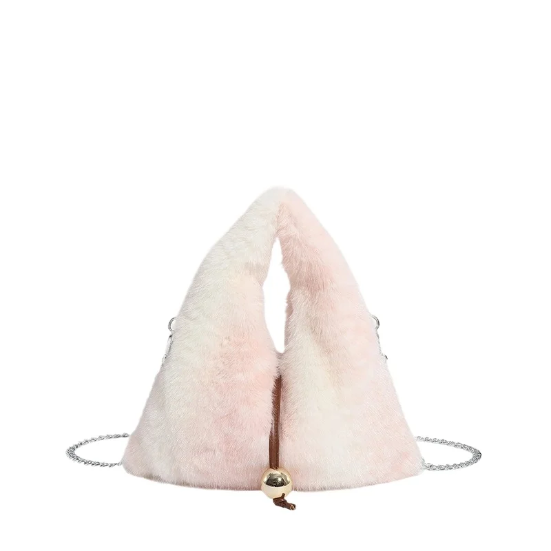 Women's Large Capacity Shoulder Bag Faux Fur Triangle Top Handle Handbag Elegant Minimalist Casual Winter Daily Bag