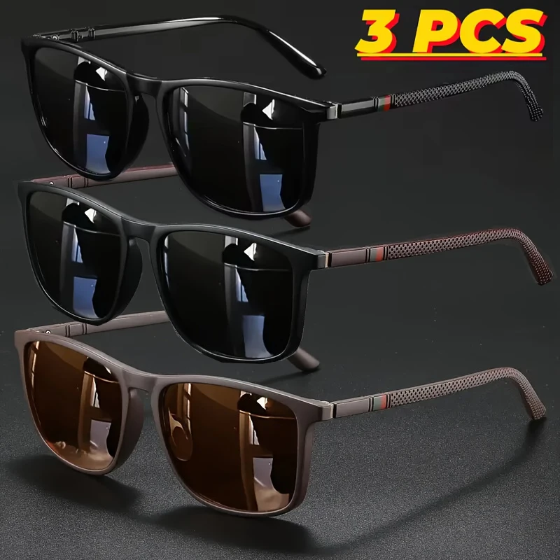 3er-Set Luxuriöse Quadratische Vintage-Radsport-Sonnenbrillen für Herren und Damen – Modische Reise-, Fahr- und Angel-Sonnenbrillen für Männer