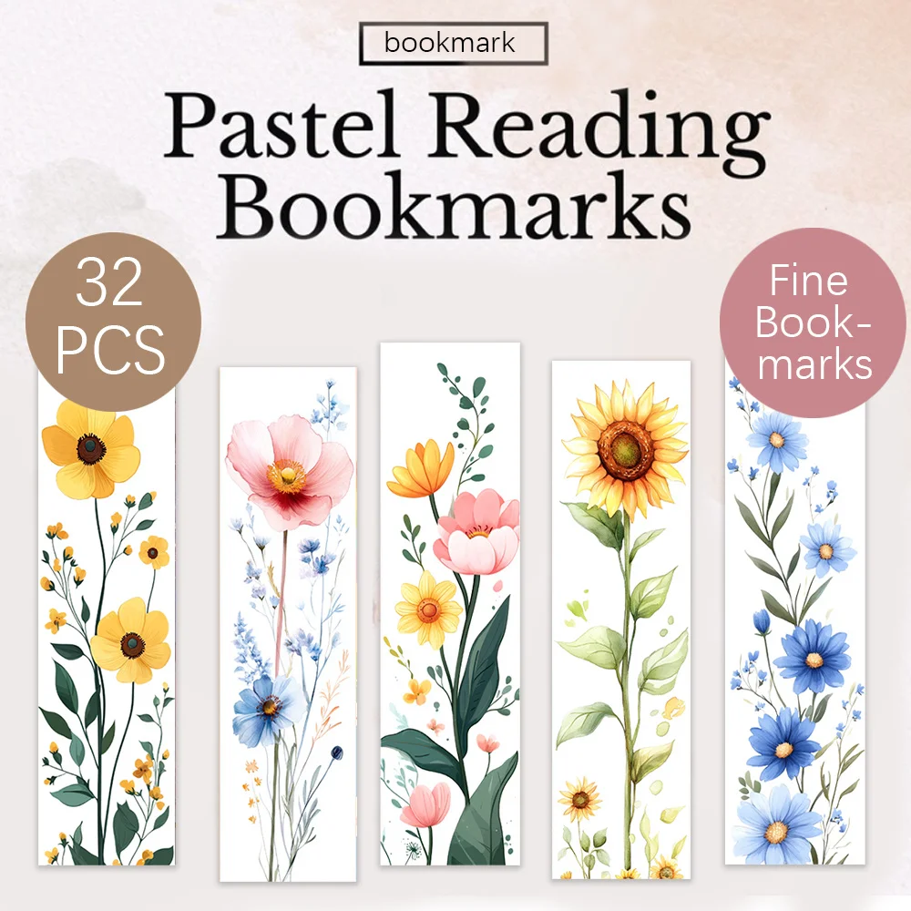 32pcs, Macaron-colored plant-themed Bookmarks, Christmas, Teacher Gift, Back-To-School Holiday Gifts, Creative Artistic Designs