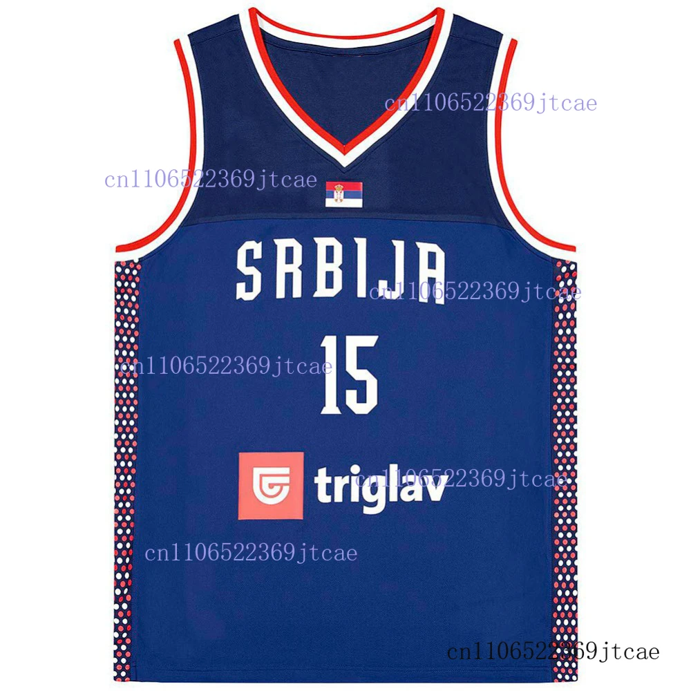 2026 Camisetas de baloncesto Srbija 15 Jokic jersey Costura bordado Barato Alta calidad Ropa deportiva al aire libre azul marino Moda blanca