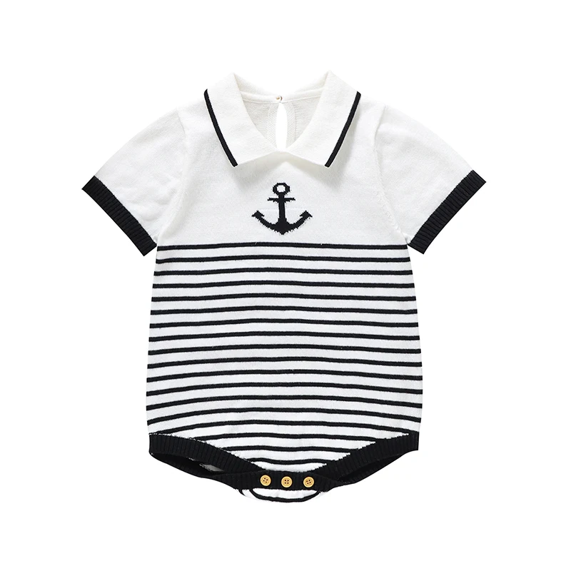 Sommer Baby Jungen Bodys Kleidung 0-18m Mode Rollkragen Kurzarm Stricken Neugeborenen Baumwolle Onesie Outfit einteiliges Top