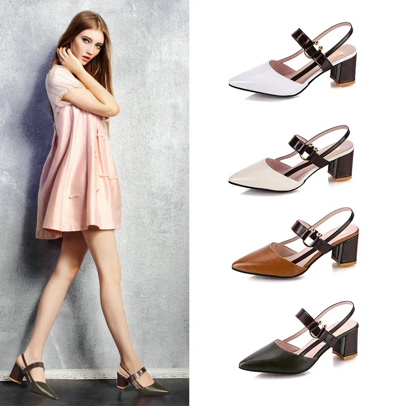 2026 New Women's Closed-Toe Roman Sandals Pointed Low-Cut Chunky Heels with Single Strap Summer Casual Dress Shoes High Heel