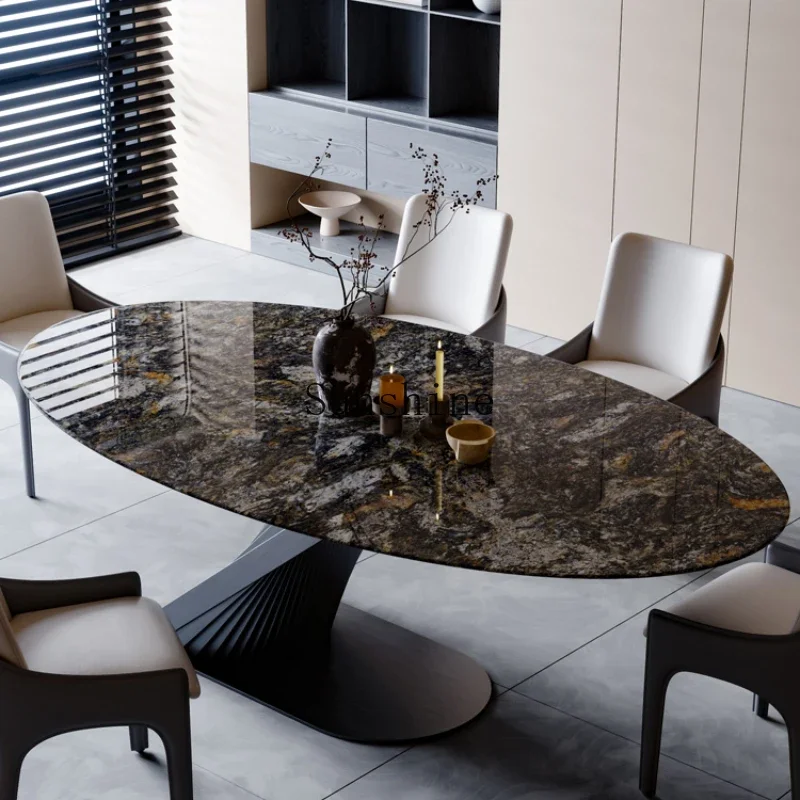 

Light luxury high-end restaurant walnut dining table household Italian marble dining table