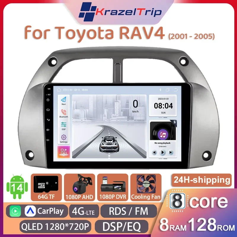 

8 Core 4G WIFI Car Radio for Toyota RAV4 2001 - 2005 Carplay Android Auto GPS Navi 2 Din Autoradio Video Player RDS Audio QLED