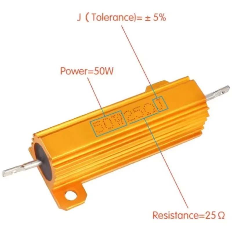 2PCS 100W 50W 25W 10W Aluminum Power Resistor 0.1~1Kohm Metal Shell Case Wirewound  Resistance Load Resistors 4ohm 6ohm 8ohm