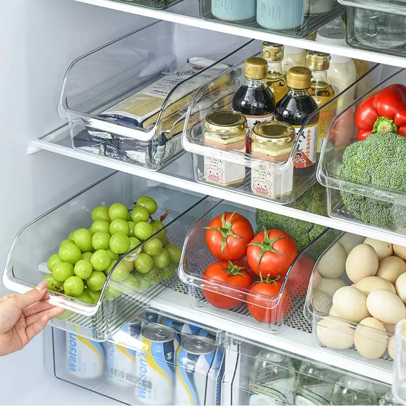 Open Refrigerator Storage Box Food Grade PET Crisper Household Vegetables Fruits Drawer Kitchen Refrigerator Desktop Organizer