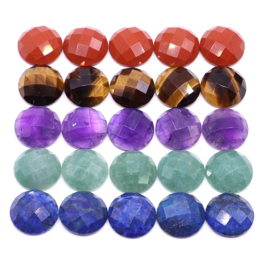 16mm Faceted Round Cabochon Flat Back Beads Natural Stones Crystal Cameo Spacers for Jewerly Making DIY Necklace Pendants Rings