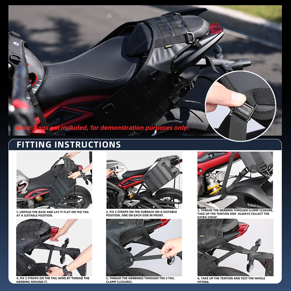 Rhinowalk Motorcycle Rear Seat Side Bag Base Universal Motor Accessories For Back Seat Bag Tail Side Packet Install Pad Rack