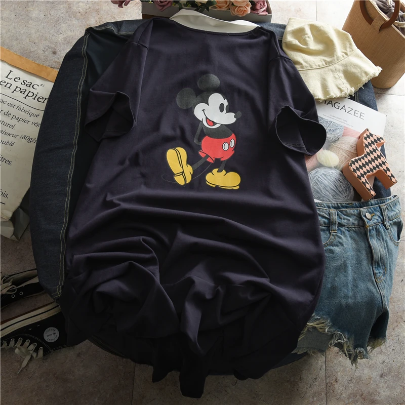 Disney Mickey Mouse Women's Cartoon Dress Loose Casual O-Neck Korean Clothes Kawaii Harajuku Clothing Womens Long Sleeve Tops