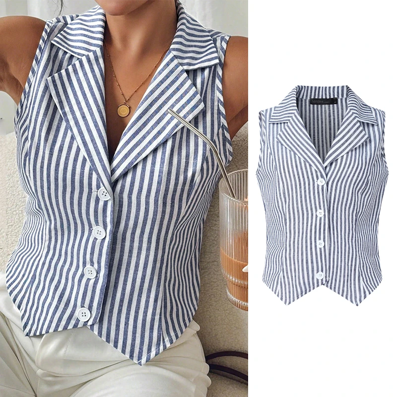 ZANZEA Fashion Women's Blazer Vests 2026 Summer Elegant Notched Lapel Sleeveless Suit Jackets Office Commuting Woman Waistcoats