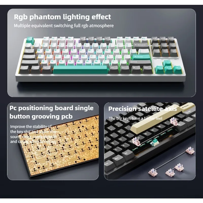 87 Key Hot Swappable Wireless Bluetooth Wired Three Mode Mechanical Keyboard E Sports RGB Backlight for Office Gamers Typists