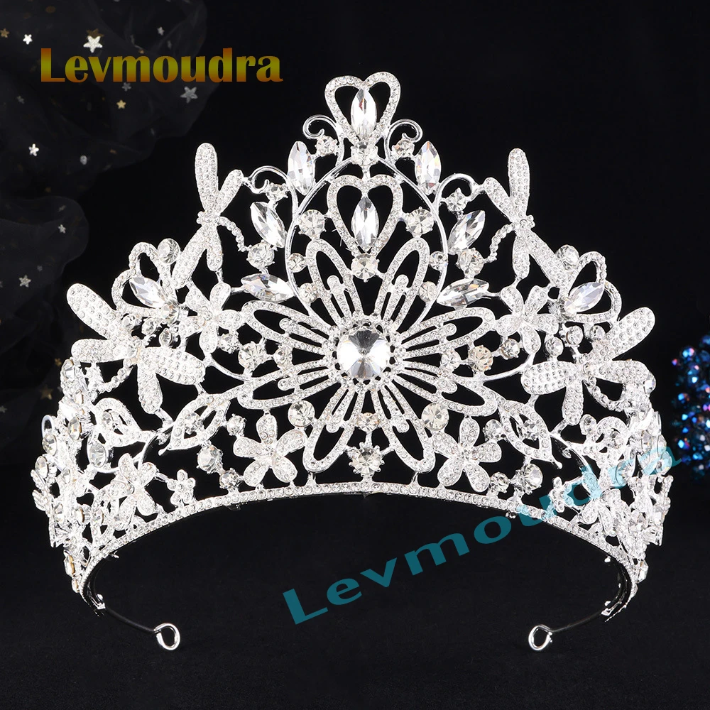 

Женская корона Levmoudra с кристаллами, повязка на голову, аксессуары для волос, тиара, корона для дня рождения, вечеринки королевы