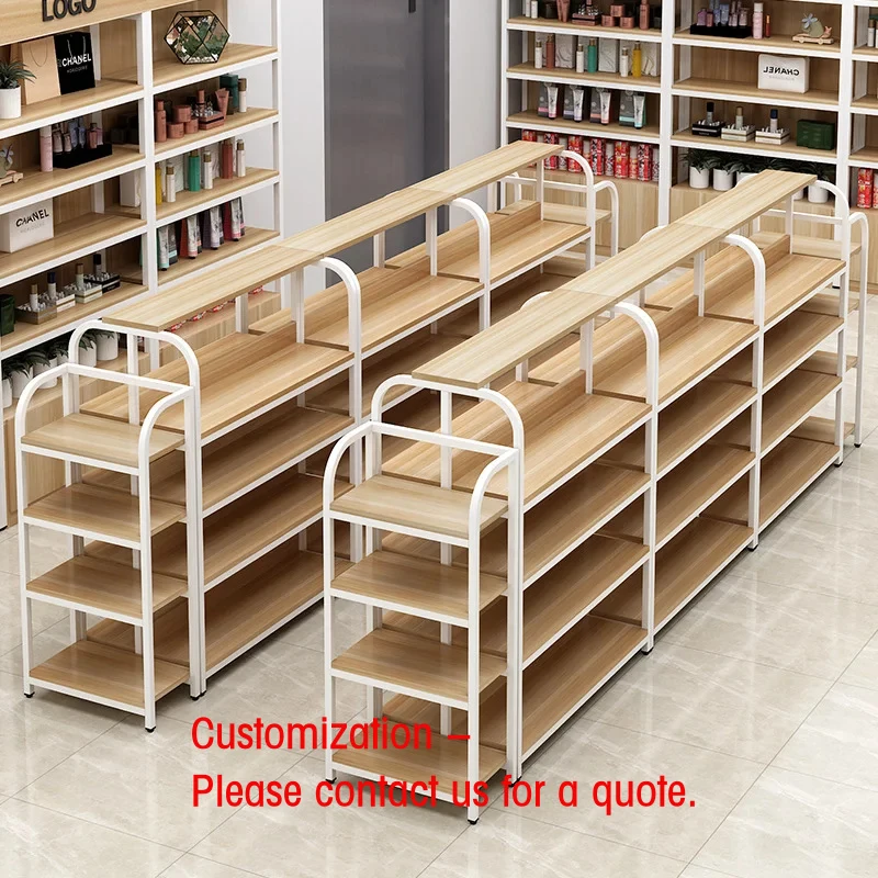 

custom.Custom Commercial Wood Supermarket Display Rack Metal Stand Double-Sided Shelf