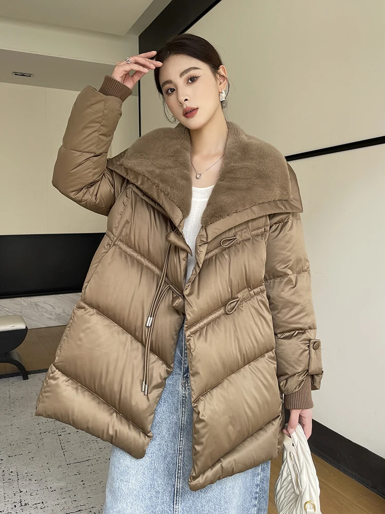 2023 New Women Winter Warm Thick Goose Down Jacket 100% Mink Fur Collar Luxury Clothing Parkas Female Puffer Jacket