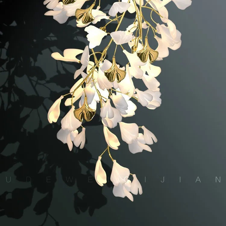 

Ginkgo biloba chandelier living room lamp duplex villa light luxury restaurant hotel art creative designer decorative l