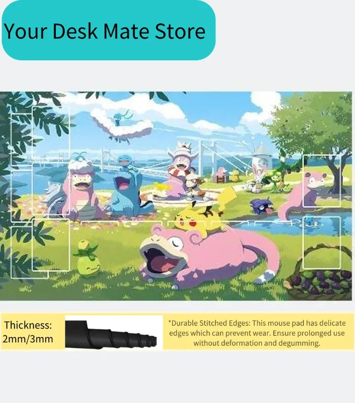 Chibi Dinosaur Mouse Pad Large Desk Mat with Card Layout for TCG Players