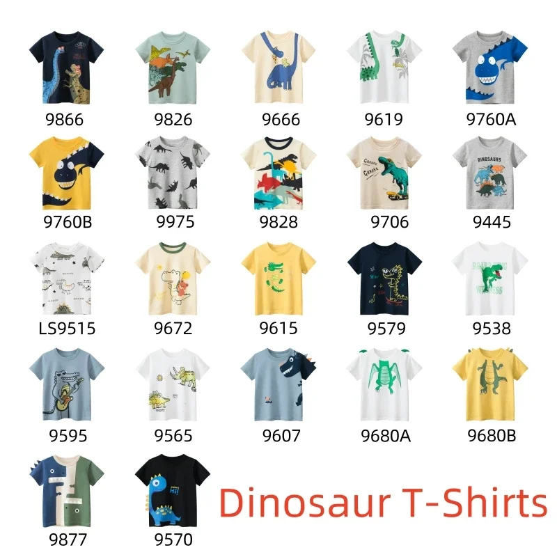 Dropshipping 4PCS/Set 2025 Summer New Boys Cartoon Dinosaur T-Shirts for Children Short Sleeve Cotton Tops Kids Clothes 2-10Y