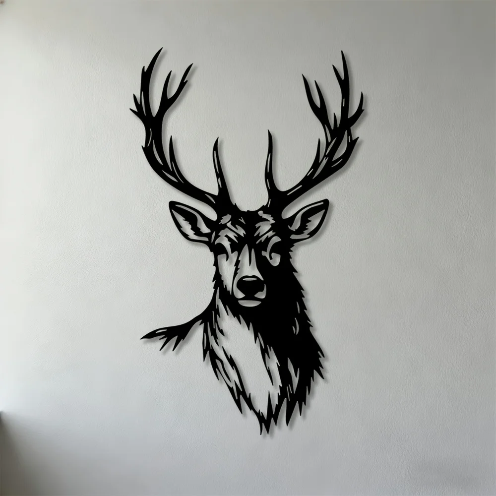 Metal Deer Head Wall Art, Iron Antlers Sculpture, Modern Minimalist Home Decor for Living Room Bedroom Office Study