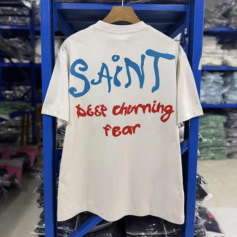High Quality Short Sleeved Shirt Heart-shaped Print Street Couples Retro Men Women Casual Saint T-shirt