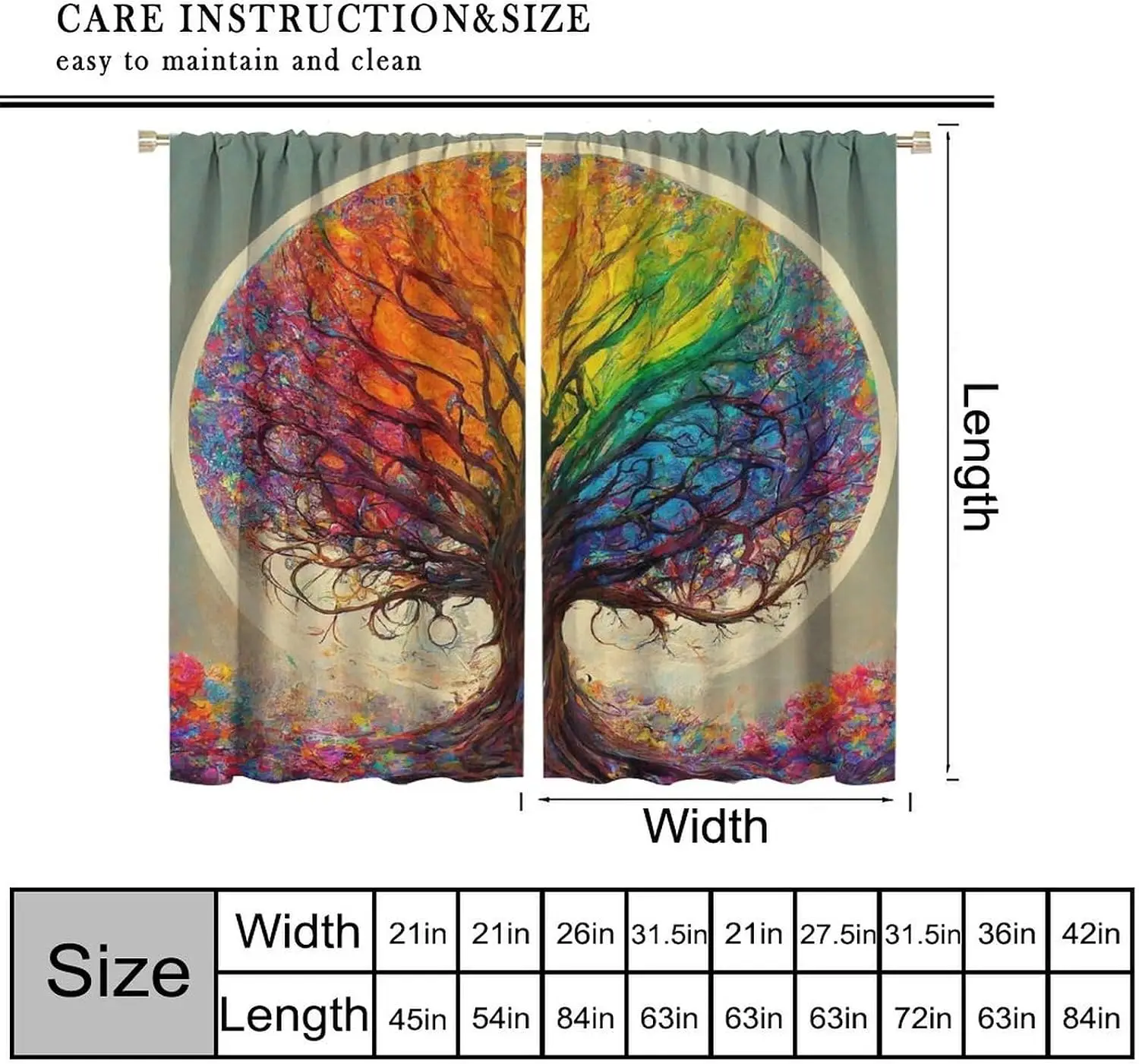 Vibrant Rainbow Tree of Life Bohemian Curtains Abstract Panel Art Boho Window Curtain for Living Room Home Decor Treatment