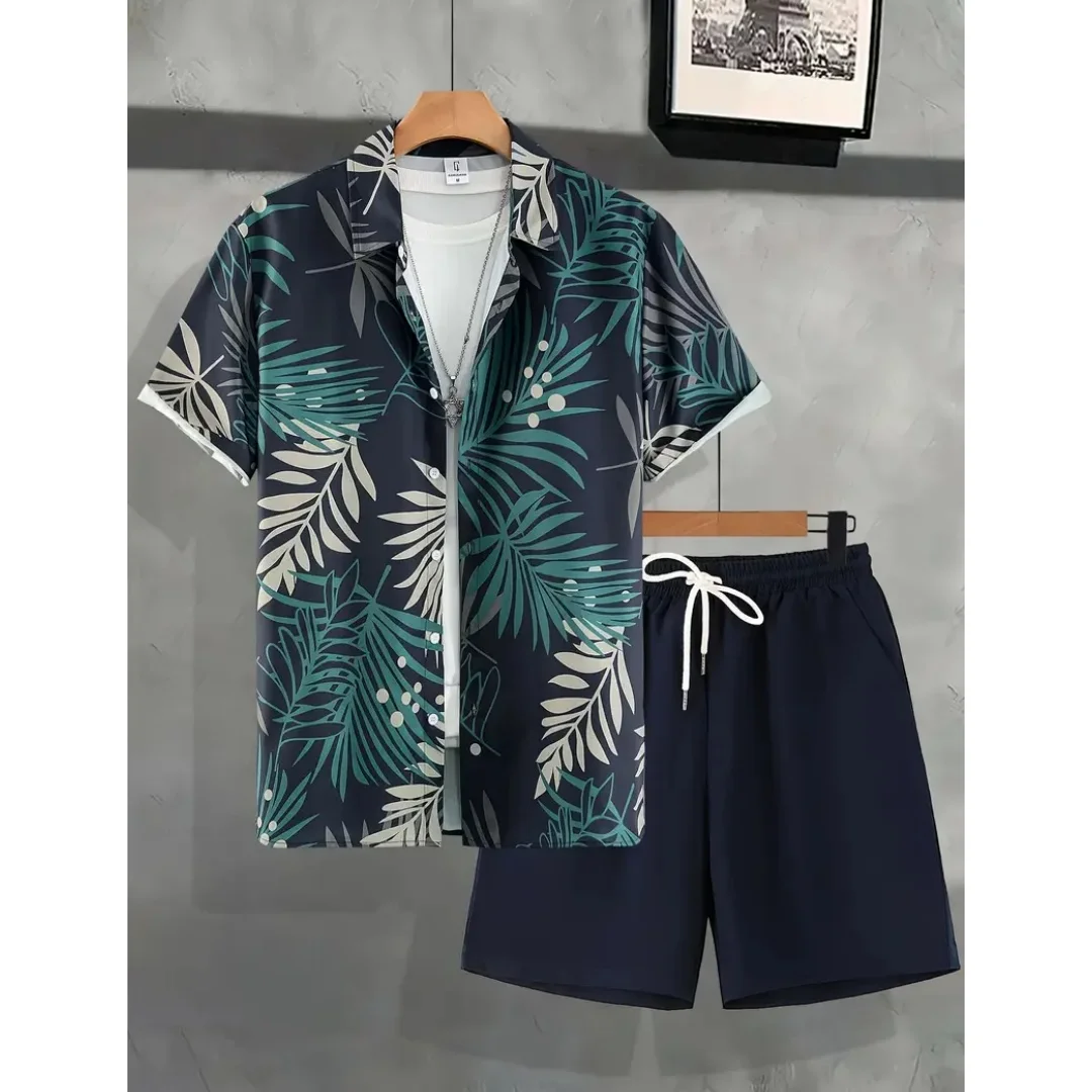 

All Over Print Men's 2Pcs Outfits Casual Collar Lapel Button Short Sleeve Shirts Hawaiian y2k Shirt Shorts Set Summer Men's Suit