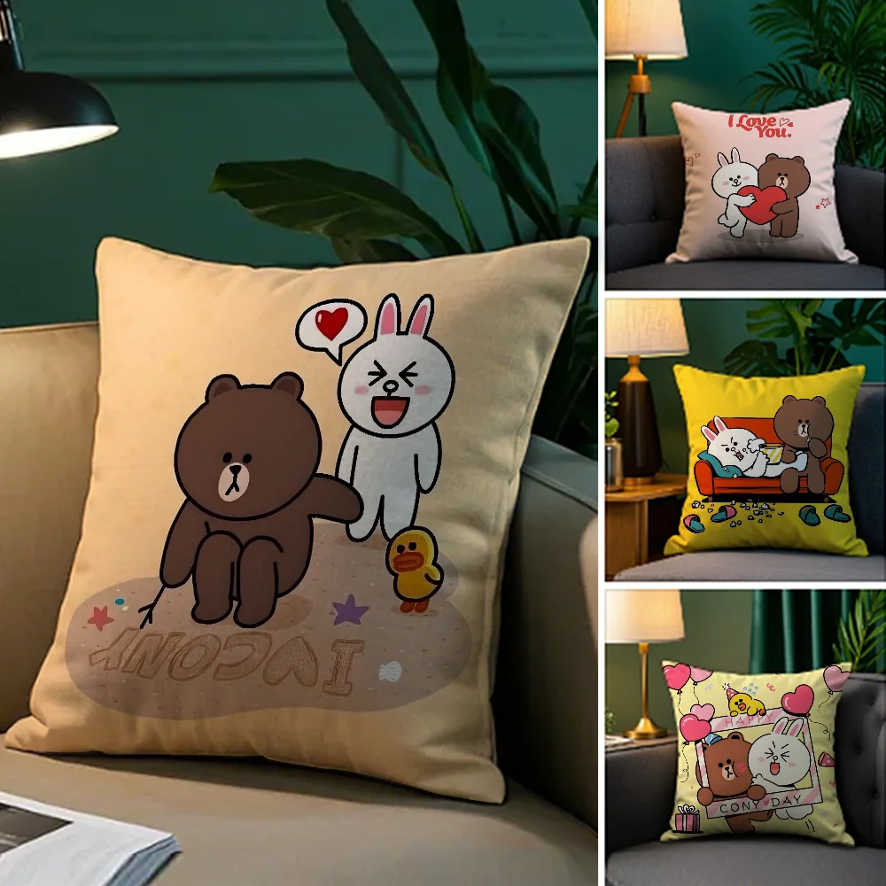 

B-Brown Bear and C-Cony Pillow Case Plush Fabric Soft Double Sided Print Sofa Cushion Cover Throw Pillow Covers