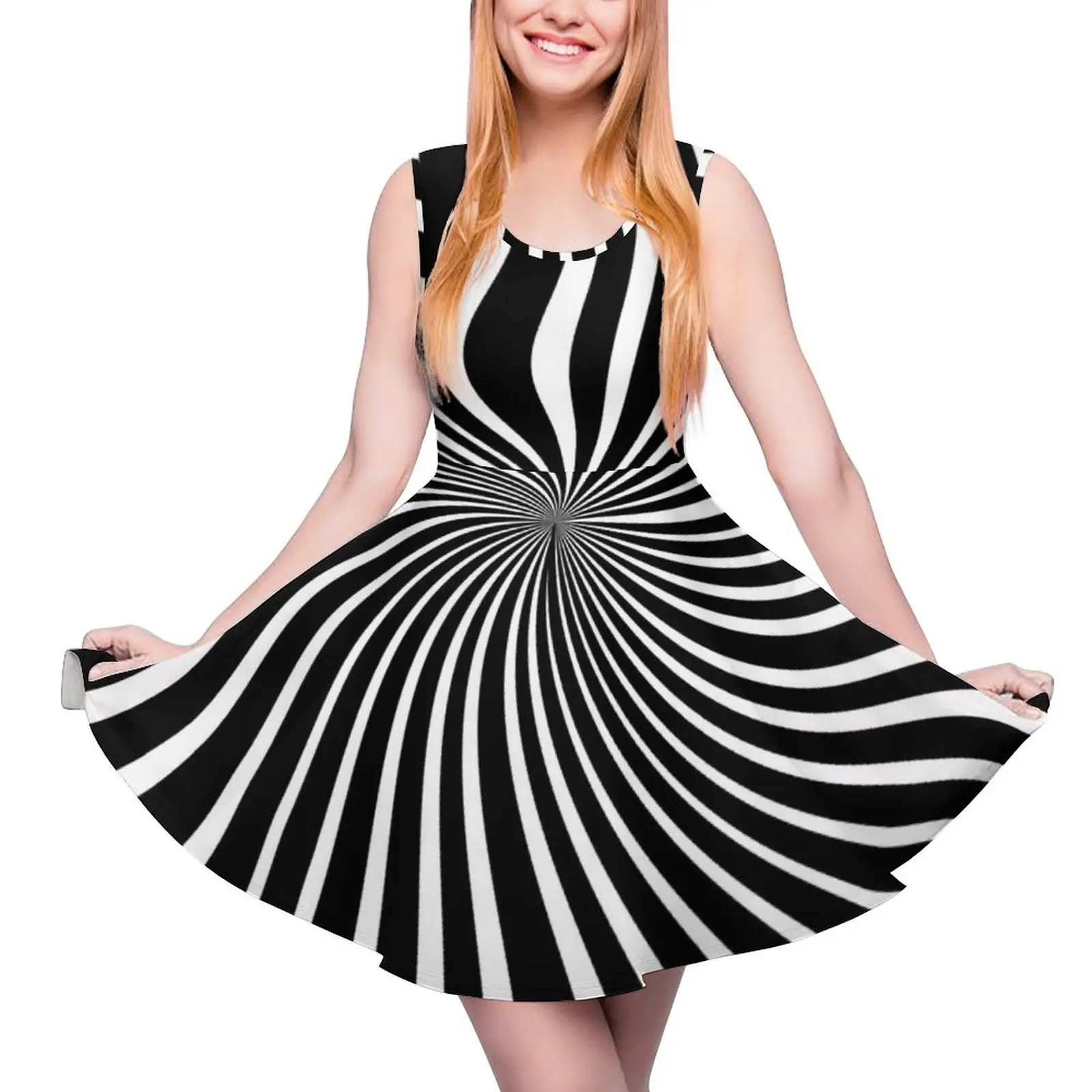 

60"s Op Art Black and White Sleeveless Dress long dress women summer Dresses for wedding party prom dresses dresses for woman