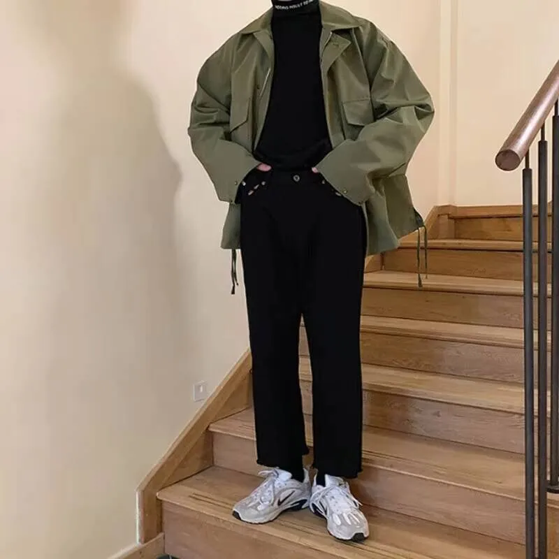 

Новые осенние брюки, модные мужские весенние прямые популярные классические уличные темные повседневные свободные брюки в стиле ретро