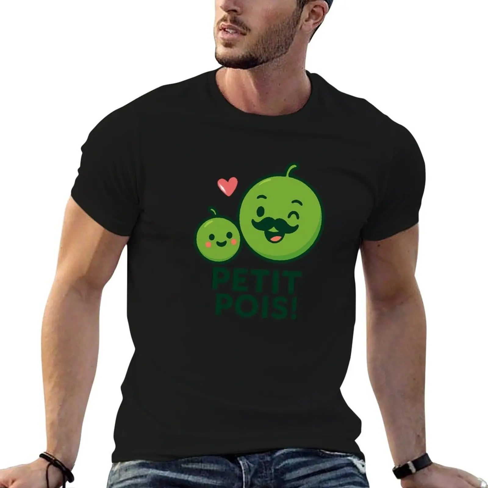 

Petit Pois! – Cute Daddy & Baby Pea Cartoon Design T-Shirt man t shirts cotton g man t shirts for men T-Shirt