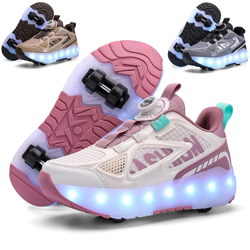 

New Summer Breathe Roller Skate Sneakers Shoes 4 Wheels Children Led Light Gift Boys Girls Fashion Sports Casual Kids Toys Boots