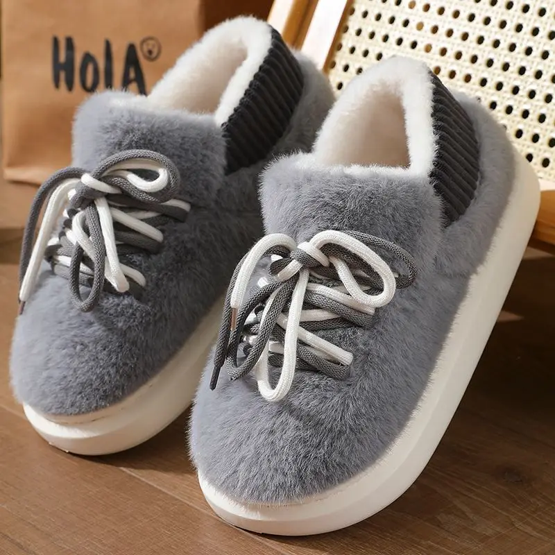 New Stereoscopic Full Wrap Slippers Home Fluffy Cotton Shoes 2025 Designer Lace Up Outdoor Fluffy Walking Shoes