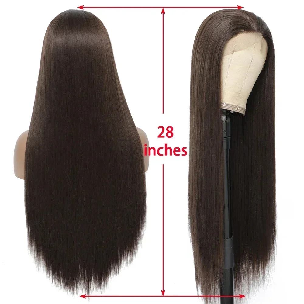 X-TRESS 13X6 Lace Front Synthetic Wigs For Women Black Colored Free Part Long Straight Soft Natural Daily Hair Wig 130% Density