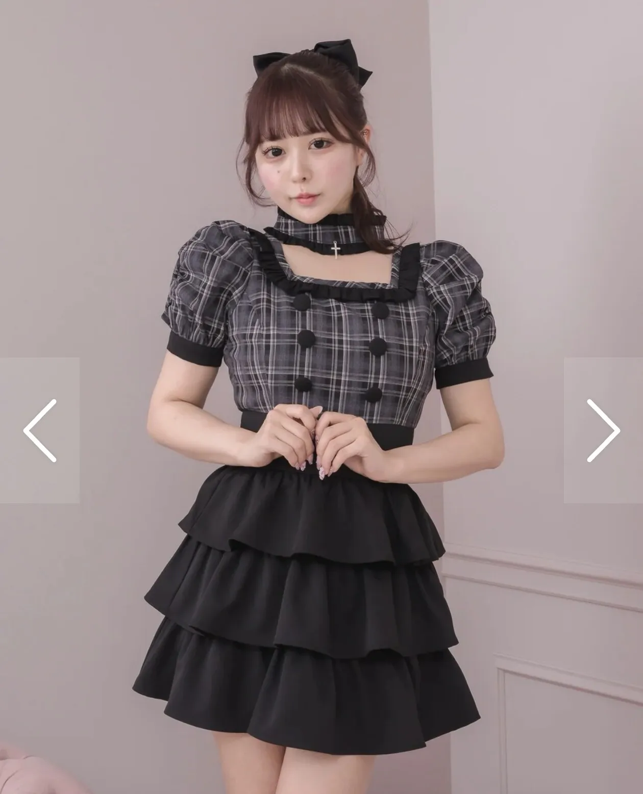Cross Collar Plaid Contrasting Cake Dress Women 2026 New Japanese Mass-produced Sweet and Cool Waist Short-sleeved Dress