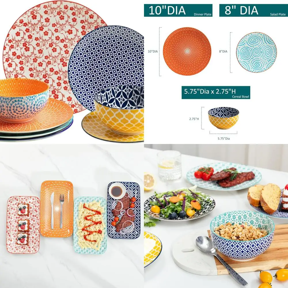 

4-Person Porcelain Dinnerware Set, 12-Piece Round Plate & Bowl Set, Safe for Microwave and Dishwasher, Assorted Colors