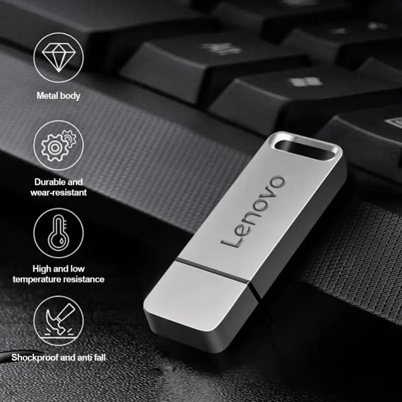 Lenovo-disco U de Metal de 2TB, unidad de bolígrafo portátil de 1TB, USB 3,0, alta velocidad, resistente al agua, Memoria de 512GB, Memoria de 128GB, Flash Usb