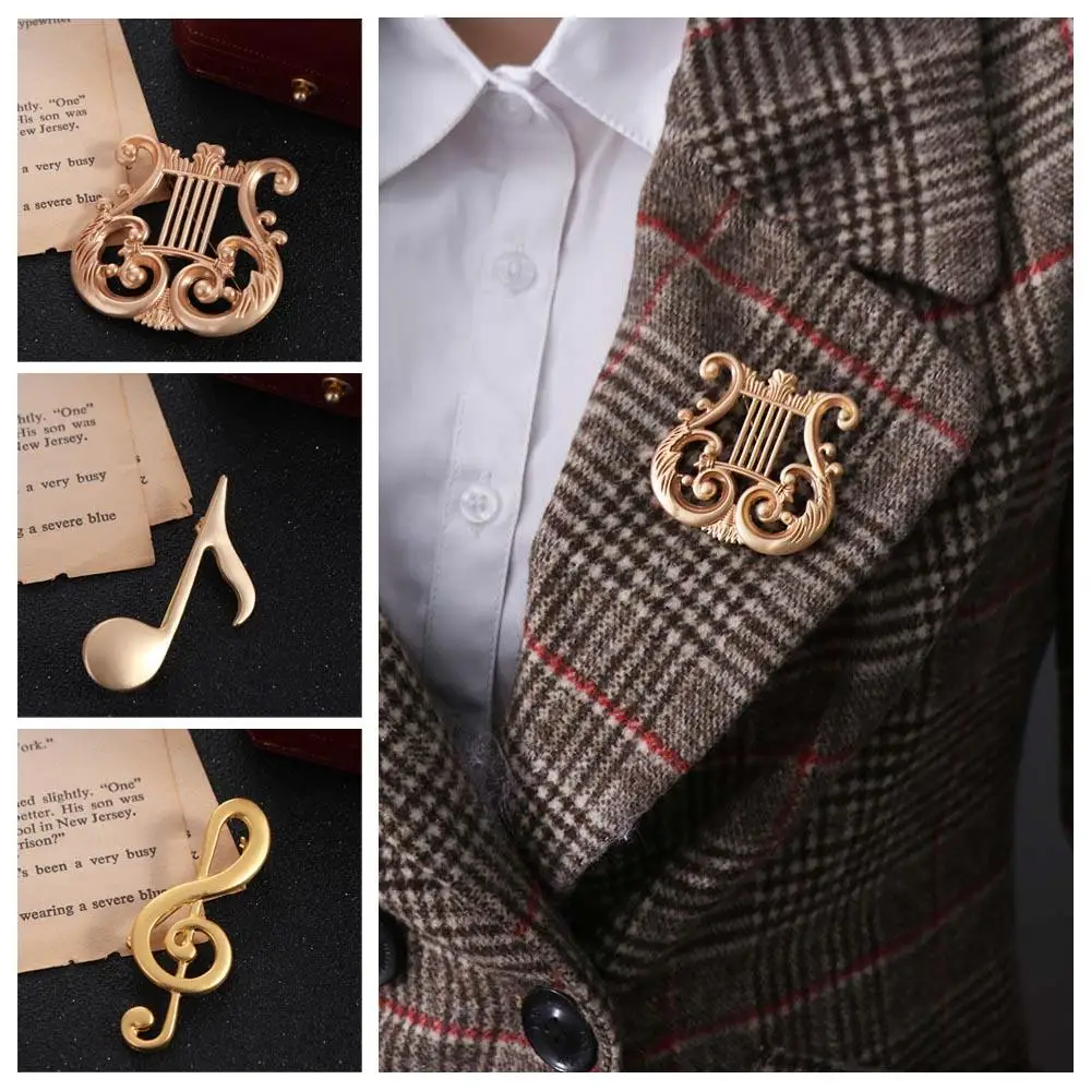 Fashion Music Instrument Eighth Note Pin Music Note Vintage Treble Clef Pins Gold Alloy G Clef Brooch Concert Gift