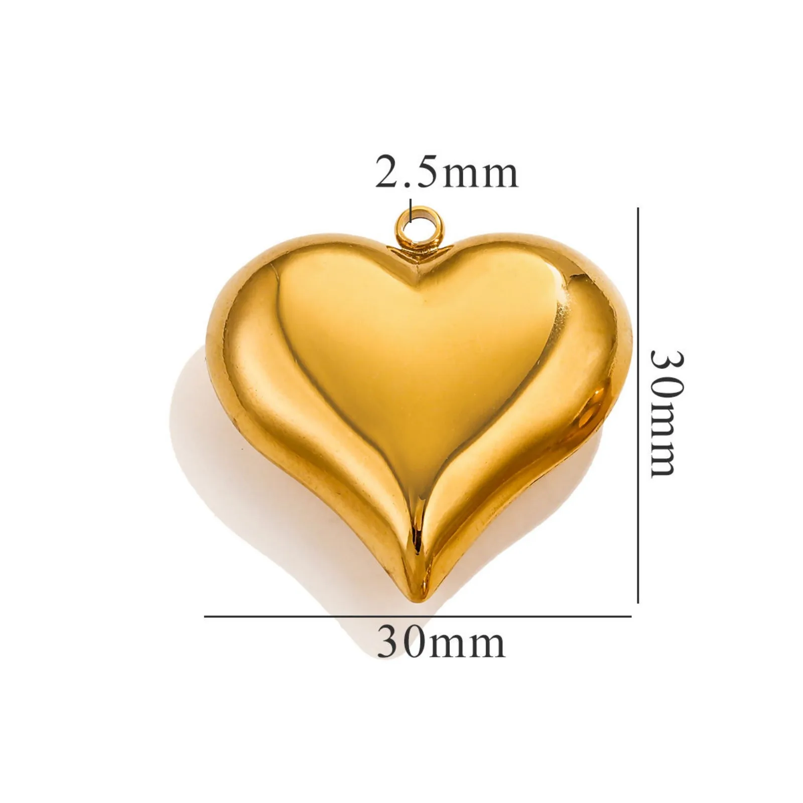 New 304 Stainless Steel 3D Charms Large Heart Polished 18K Gold Plated Pendants For Jewelry Making Finding, 1 Piece