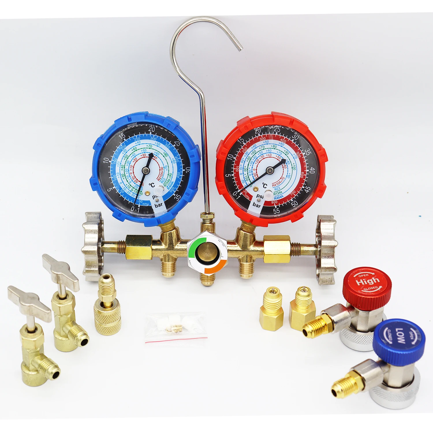 For R410A R22 R134a R404A Set Air Condition Gauge Refrigerants Manifold Gauge Manometer Conditioning Tools With Hose And Hook