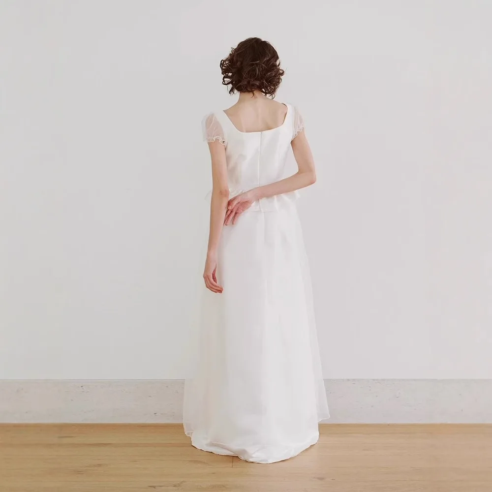 ZIBUYU Simple une ligne encolure carrée pure manches courtes Satin robe De mariée 2025 Simple longueur De plancher robes De Novia personnalisé