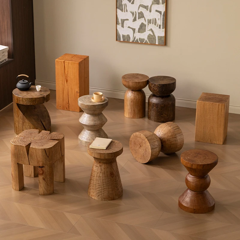 Multipurpose Log Stool, Rustic End Table & Shoe Changing Ottoman, Solid Wood Stump Seat for Vacation Rentals and Living Room